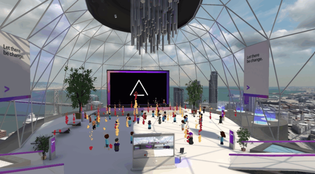 One Accenture Park virtual learning environment with new joiners gathered in a presentation space